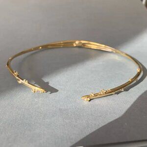 New Alexis Bittar Satellite Swarovski Crystal 10K Gold Spike Collar Necklace